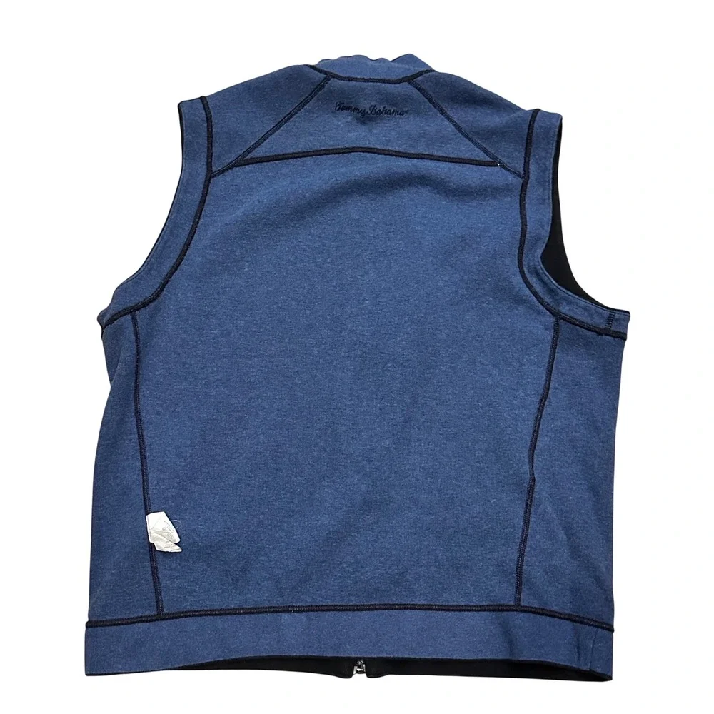 Tommy Bahama Mens Reversible Vest Full Zip Black Blue XL Cotton Mock Neck Casual